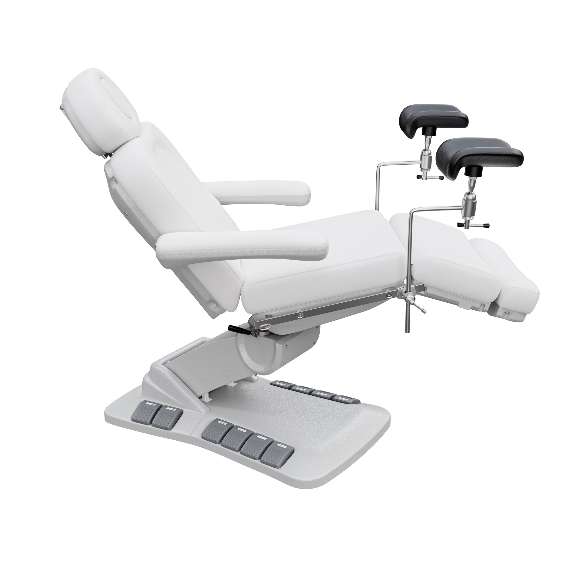 Spa Numa OB-GYN Swivel Deluxe 4-motor electric treatment chair with stirrups, 120° rotation, vegan leather upholstery, and memory remote for gynecology and aesthetic procedures.