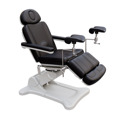 Fully electric Spa Numa OB-GYN treatment table with 4 motors, 240° rotation, adjustable PU leather headrest, and stainless-steel stirrups for clinical and aesthetic procedures.