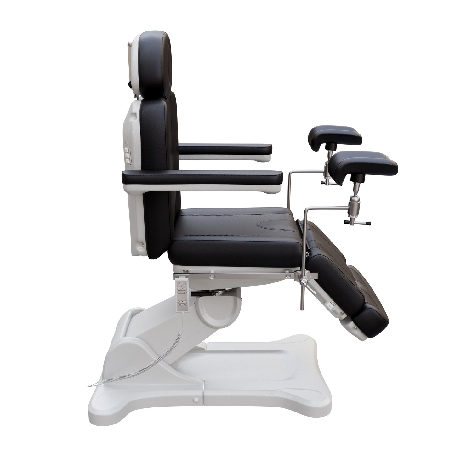 Fully electric Spa Numa OB-GYN treatment table with 4 motors, 240° rotation, adjustable PU leather headrest, and stainless-steel stirrups for clinical and aesthetic procedures.