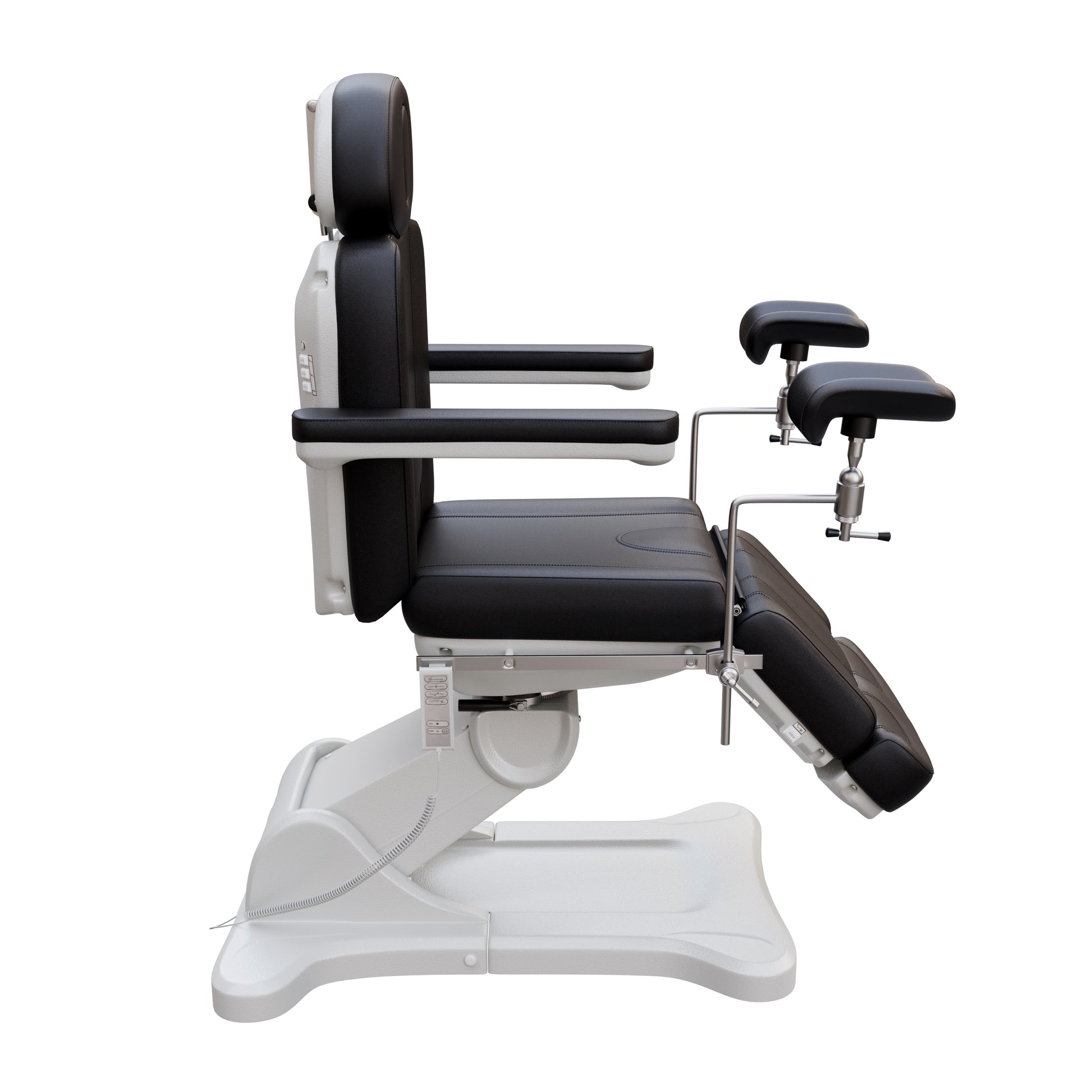 Fully electric Spa Numa OB-GYN treatment table with 4 motors, 240° rotation, adjustable PU leather headrest, and stainless-steel stirrups for clinical and aesthetic procedures.
