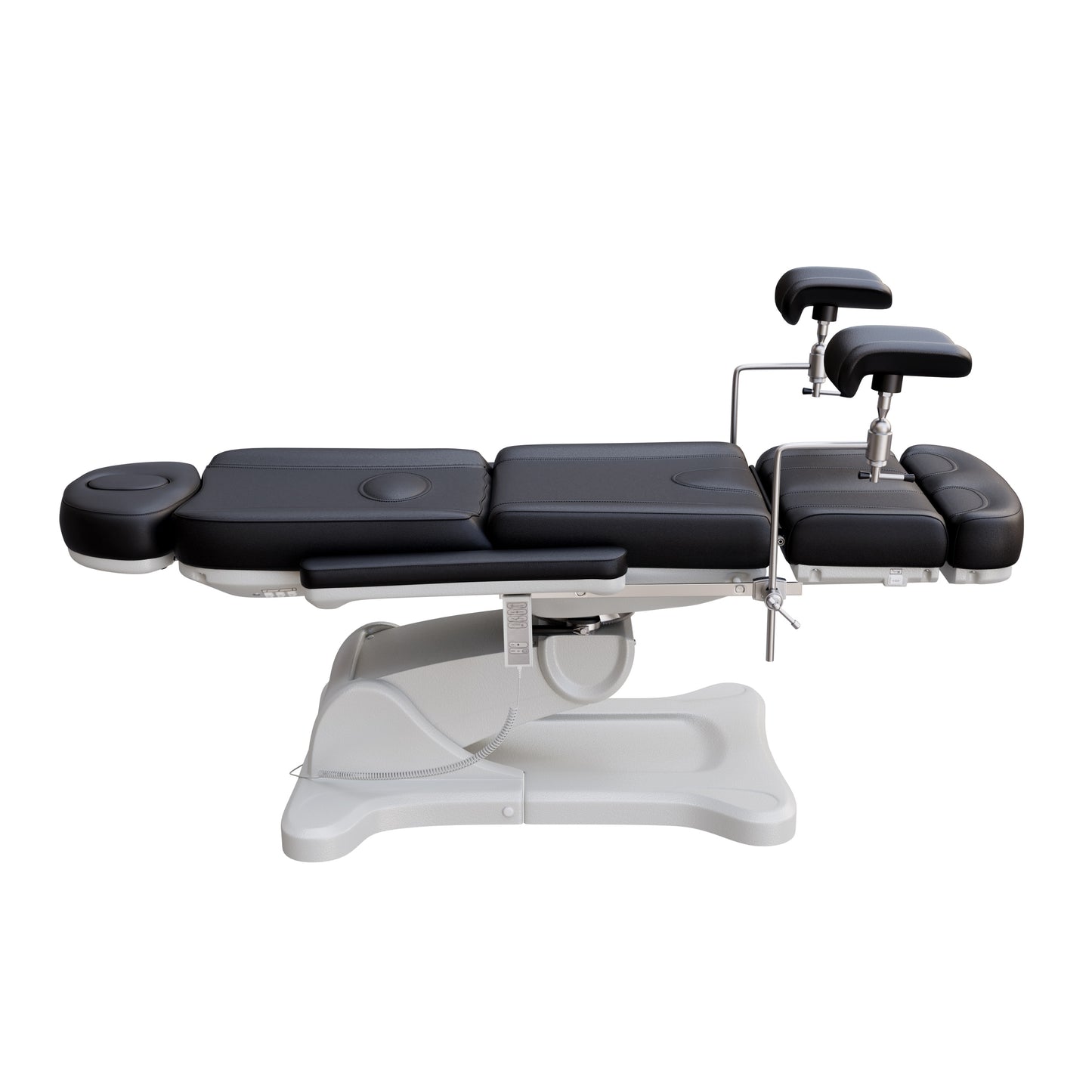 Fully electric Spa Numa OB-GYN treatment table with 4 motors, 240° rotation, adjustable PU leather headrest, and stainless-steel stirrups for clinical and aesthetic procedures.