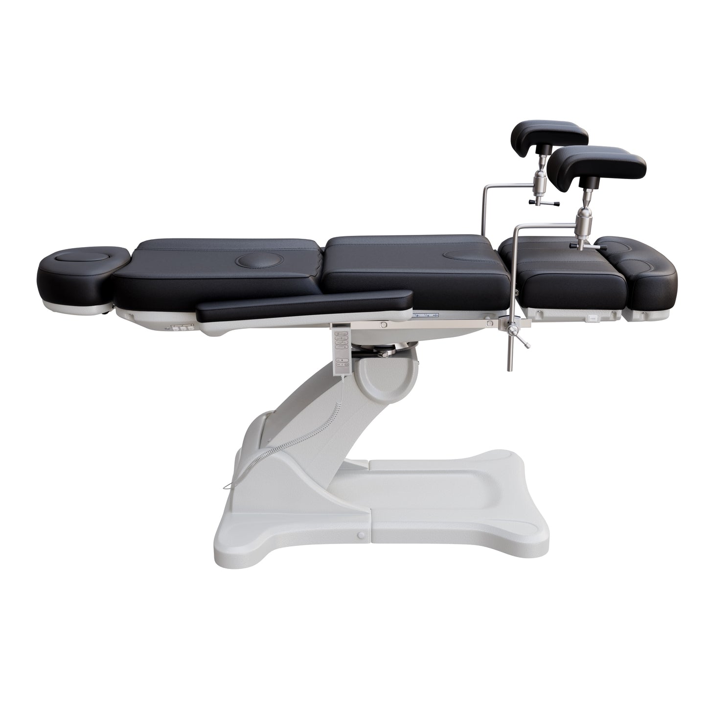 Fully electric Spa Numa OB-GYN treatment table with 4 motors, 240° rotation, adjustable PU leather headrest, and stainless-steel stirrups for clinical and aesthetic procedures.