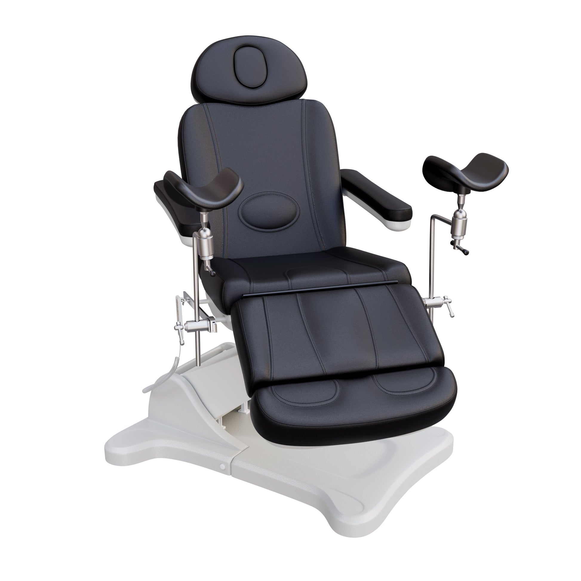 Fully electric Spa Numa OB-GYN treatment table with 4 motors, 240° rotation, adjustable PU leather headrest, and stainless-steel stirrups for clinical and aesthetic procedures.