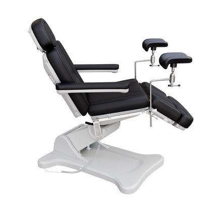 Fully electric Spa Numa OB-GYN treatment table with 4 motors, 240° rotation, adjustable PU leather headrest, and stainless-steel stirrups for clinical and aesthetic procedures.