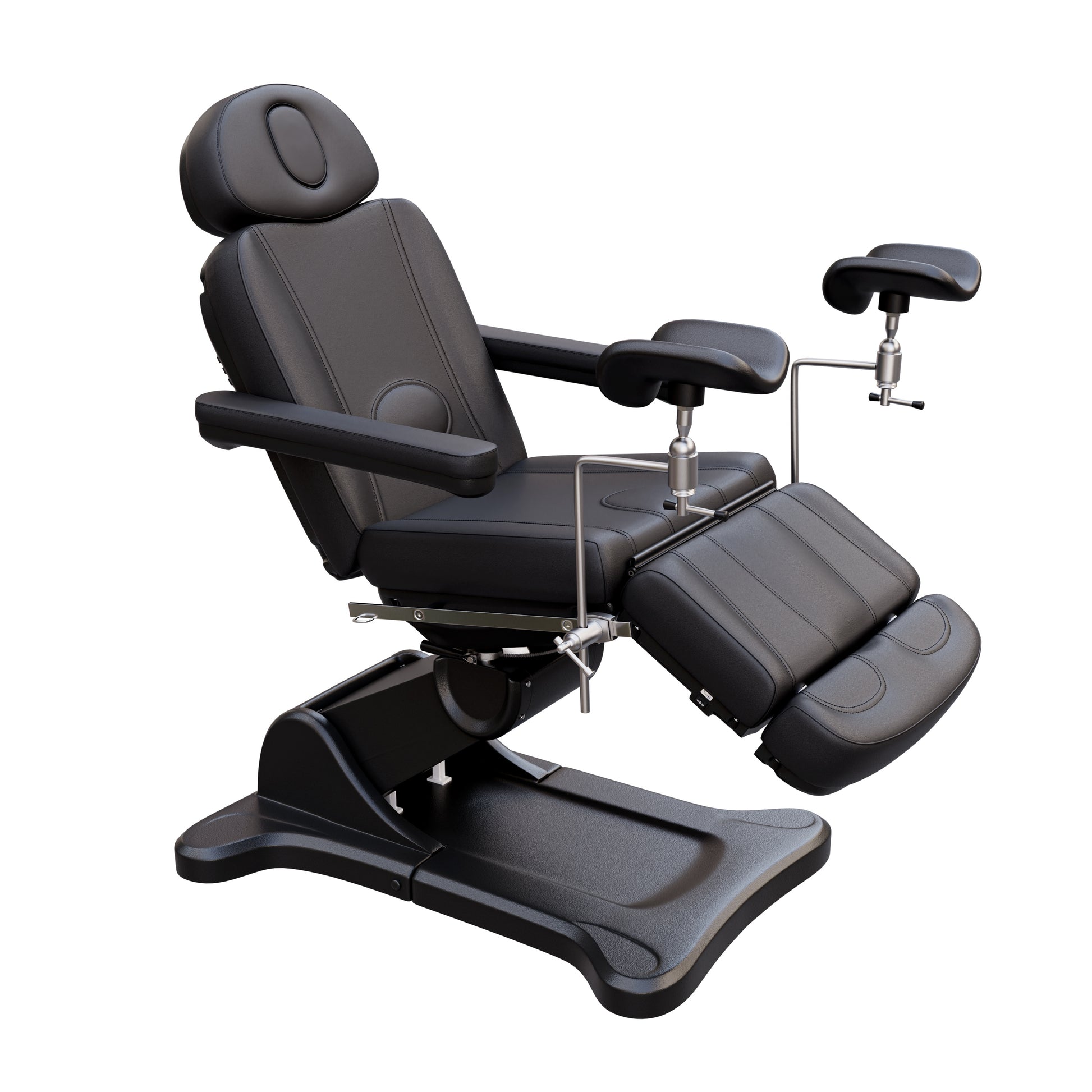 Spa Numa OB-GYN SWIVEL fully electric treatment table with adjustable stirrups, 4-motor control, 240° rotation, vegan leather upholstery, and extendable headrest for medical and aesthetic procedures.