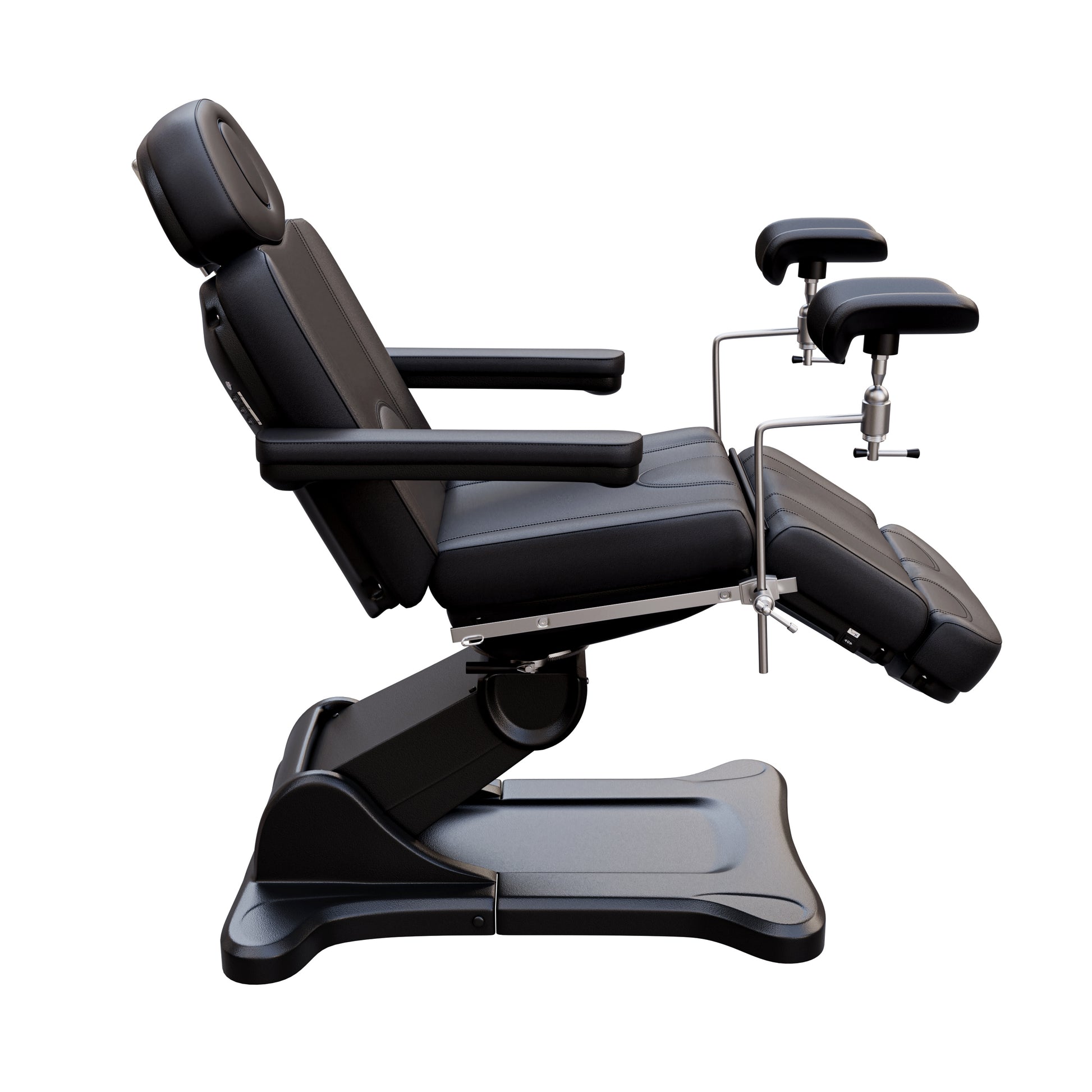 Spa Numa OB-GYN SWIVEL fully electric treatment table with adjustable stirrups, 4-motor control, 240° rotation, vegan leather upholstery, and extendable headrest for medical and aesthetic procedures.