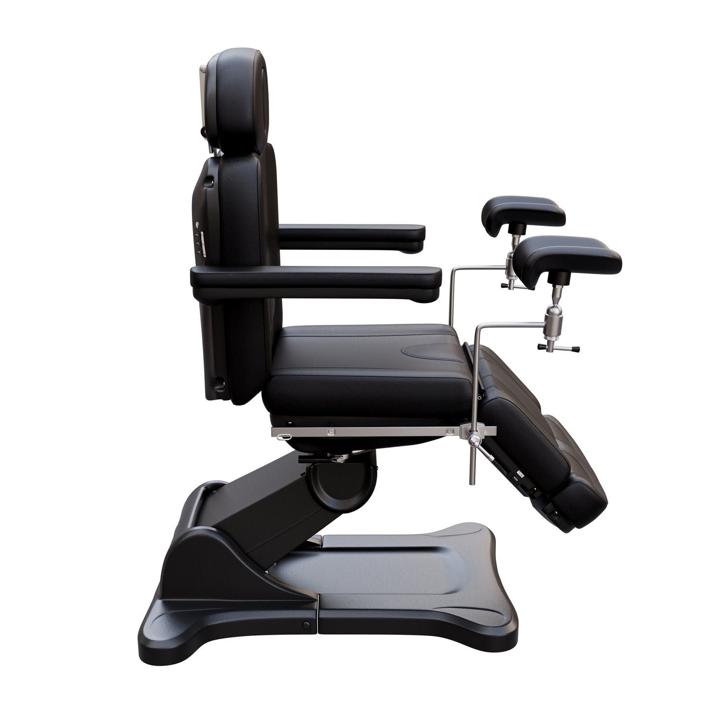 Spa Numa OB-GYN SWIVEL fully electric treatment table with adjustable stirrups, 4-motor control, 240° rotation, vegan leather upholstery, and extendable headrest for medical and aesthetic procedures.