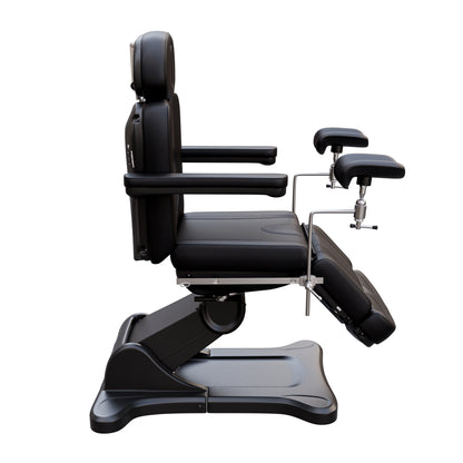 Spa Numa OB-GYN SWIVEL fully electric treatment table with adjustable stirrups, 4-motor control, 240° rotation, vegan leather upholstery, and extendable headrest for medical and aesthetic procedures.