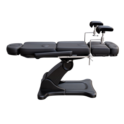 Spa Numa OB-GYN SWIVEL fully electric treatment table with adjustable stirrups, 4-motor control, 240° rotation, vegan leather upholstery, and extendable headrest for medical and aesthetic procedures.