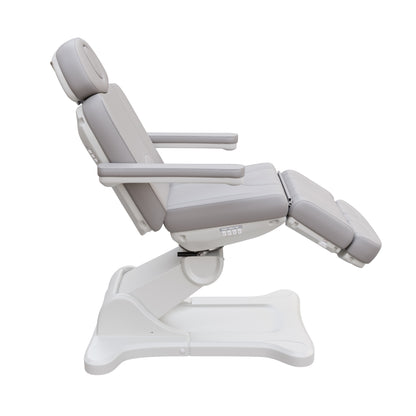 Spa Numa SWIVEL fully electric treatment chair with 4-motor adjustment, 240-degree rotation, vegan leather upholstery, and extendable headrest for medical and esthetic procedures.