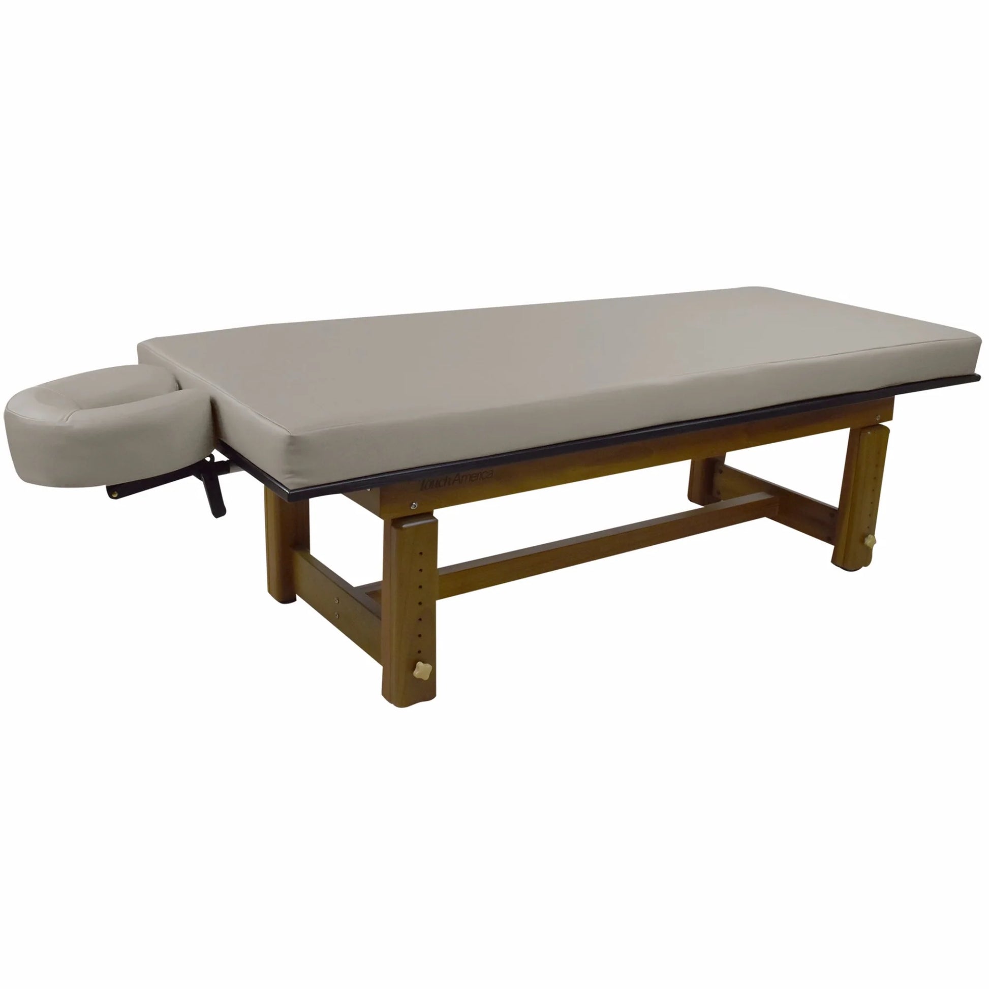 TouchAmerica Solterra teak massage table with reinforced frame for stability and comfort