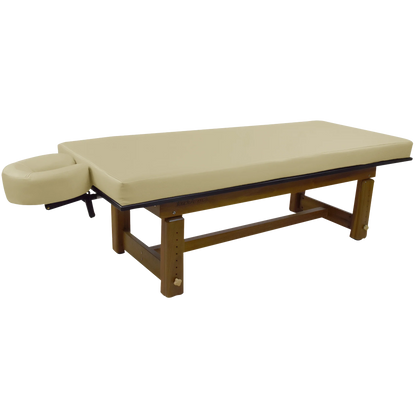 Sturdy teak massage table Solterra model designed by TouchAmerica for long-lasting durability