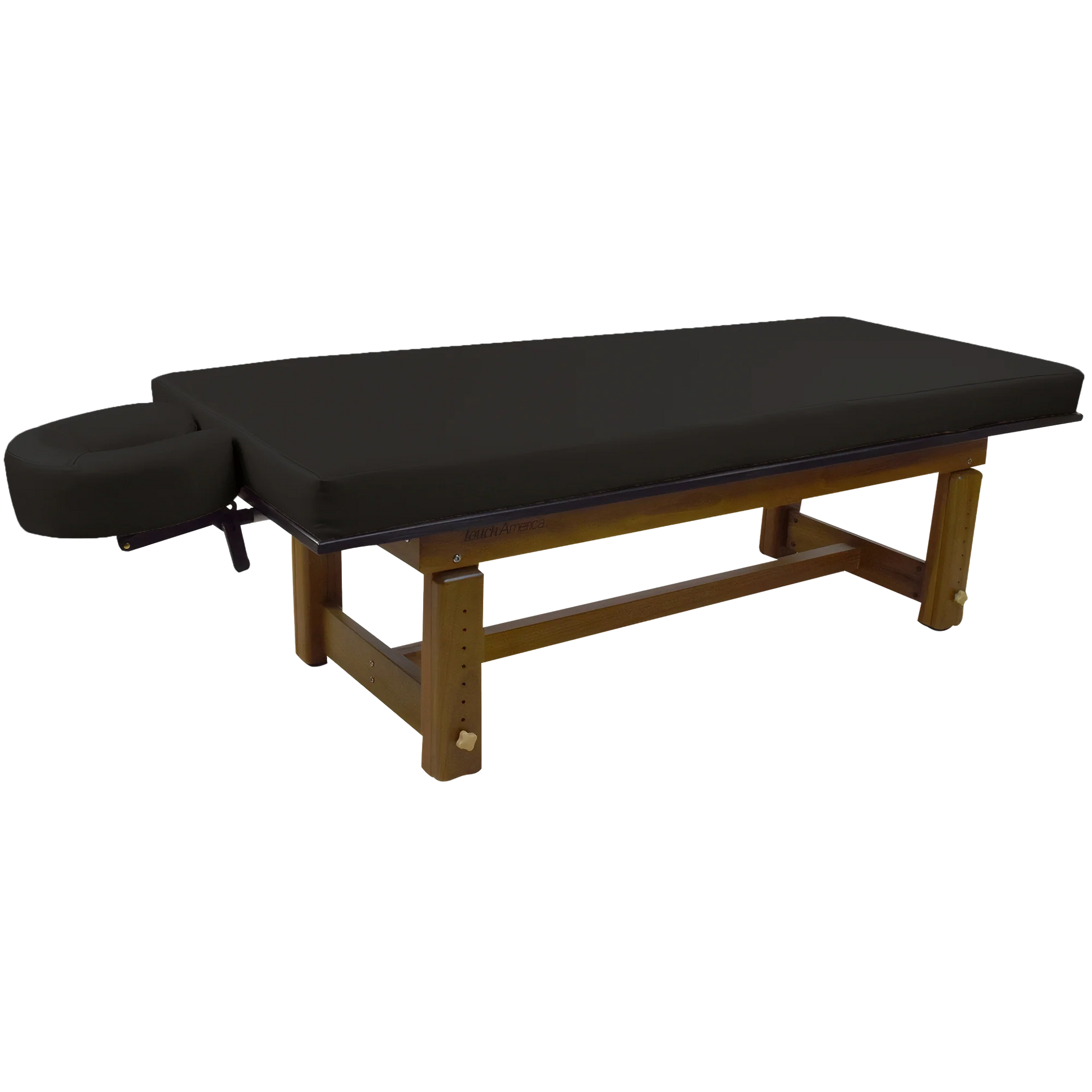 TouchAmerica Solterra teak massage table with reinforced frame for stability and comfort
