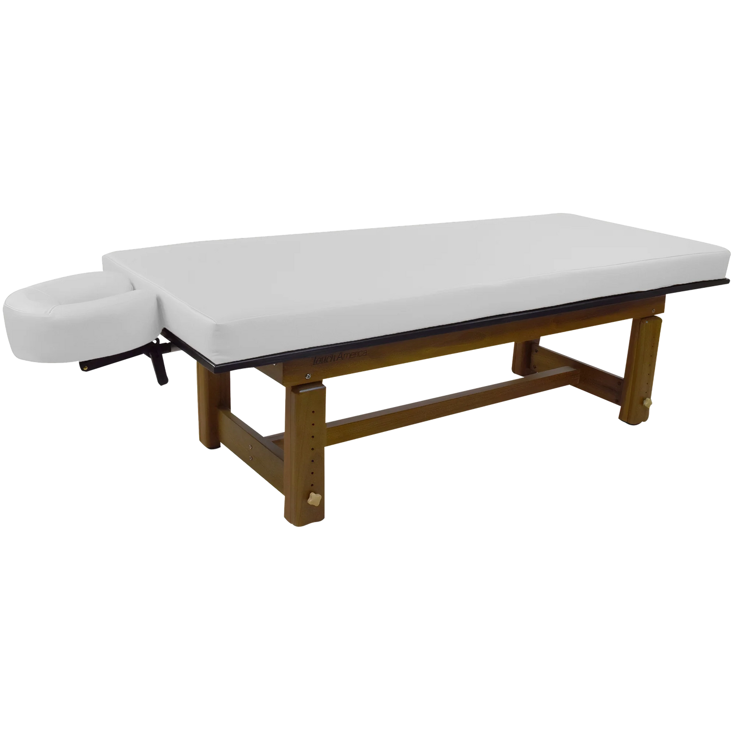 Adjustable teak massage table Solterra model by TouchAmerica for comfort and stability