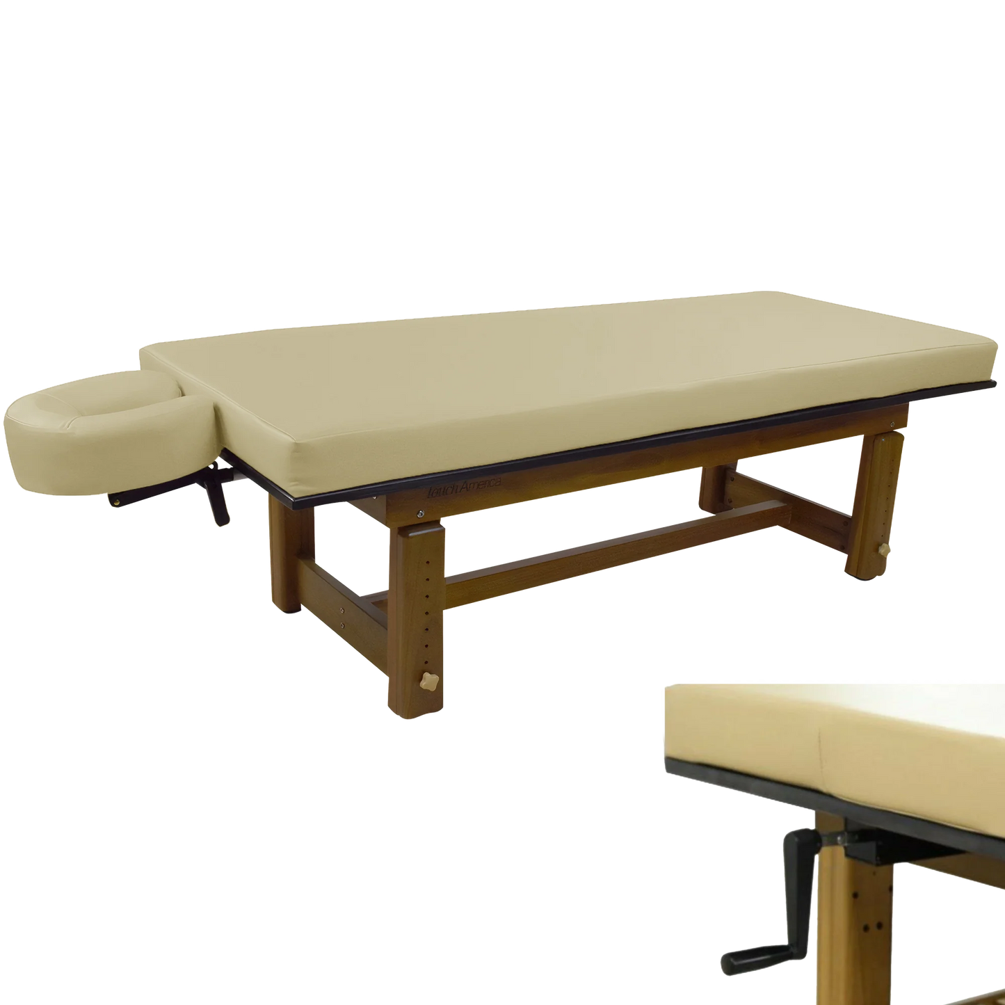 TouchAmerica Solterra teak massage table with premium craftsmanship for spa professionals