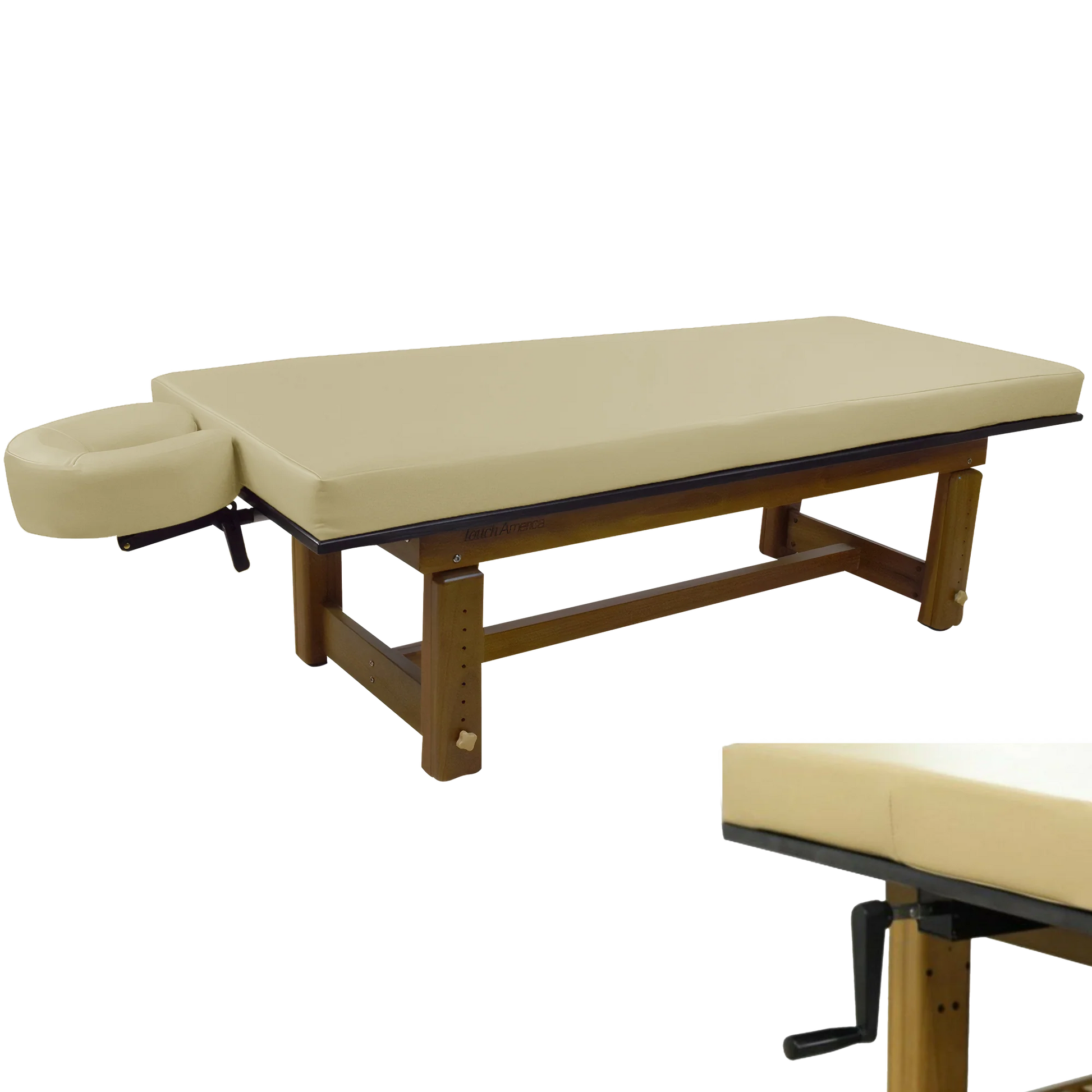 TouchAmerica Solterra teak massage table with premium craftsmanship for spa professionals