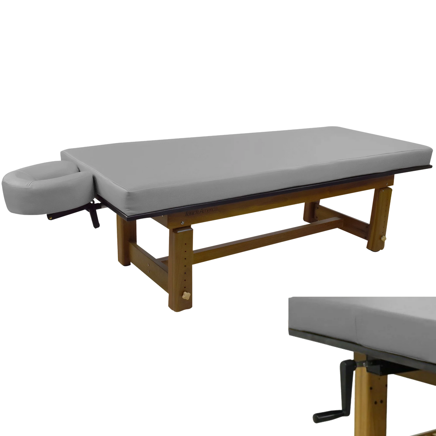 TouchAmerica Solterra teak massage table with reinforced frame for stability and comfort