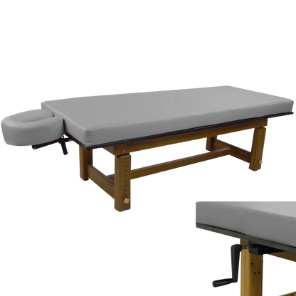TouchAmerica Solterra teak massage table with reinforced frame for stability and comfort
