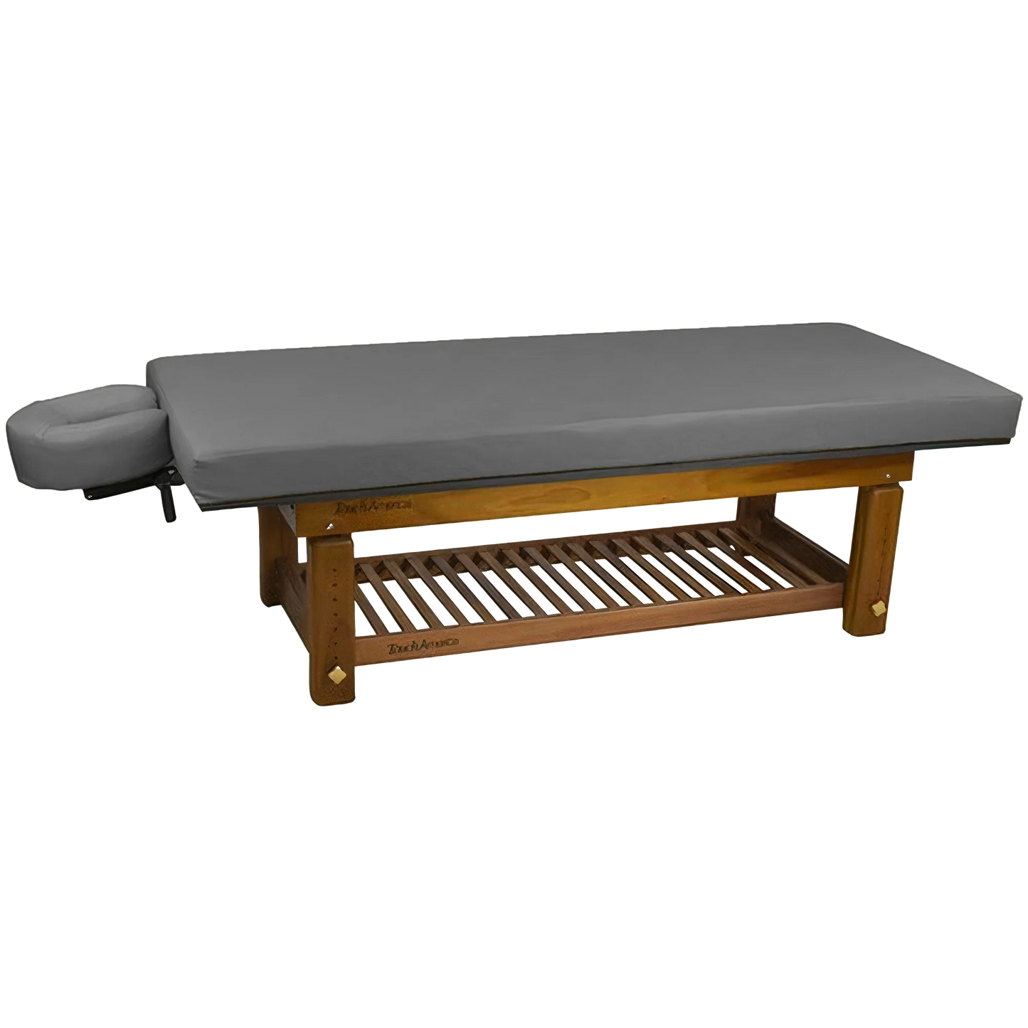 TouchAmerica Solterra teak massage table with reinforced frame for stability and comfort