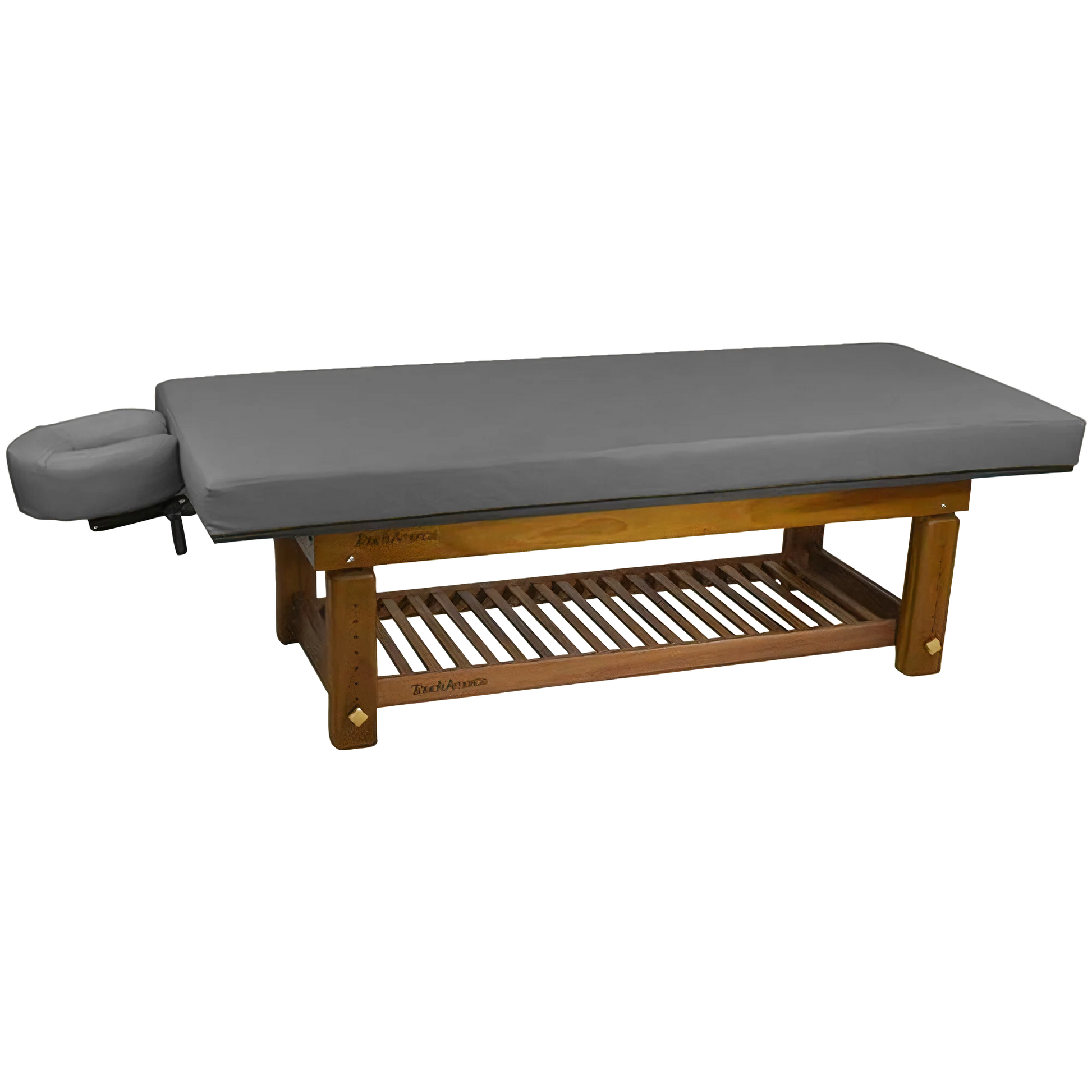 TouchAmerica Solterra teak massage table with reinforced frame for stability and comfort