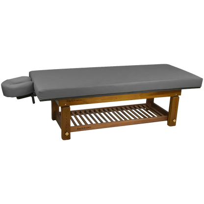 TouchAmerica Solterra teak massage table with reinforced frame for stability and comfort