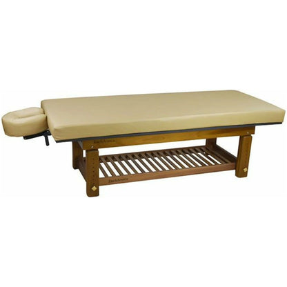 TouchAmerica Solterra teak massage table with reinforced frame for stability and comfort