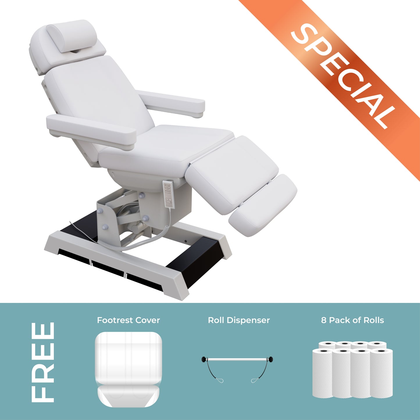 Spa Numa MILANO Medical Grade 4-Motor Treatment Bed with Foot Pedals - 2220D - White (DEAL)