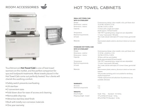 TouchAmerica Standard Hot Towel Cabi Information