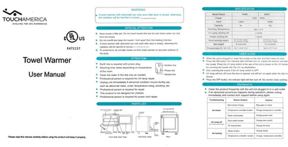 TouchAmerica Small Hot Towel Cabi User Manual