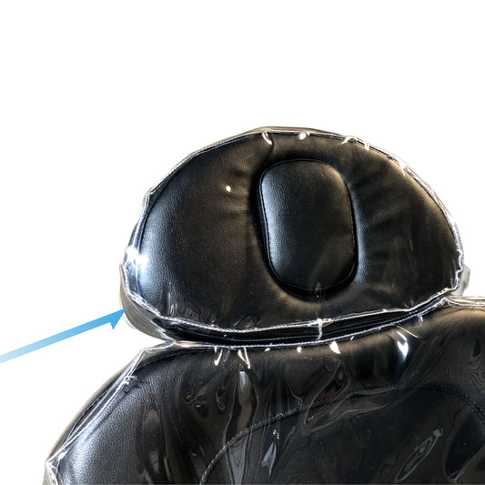 clear vinyl headrest cover on spa numa treatment chair transparent protection