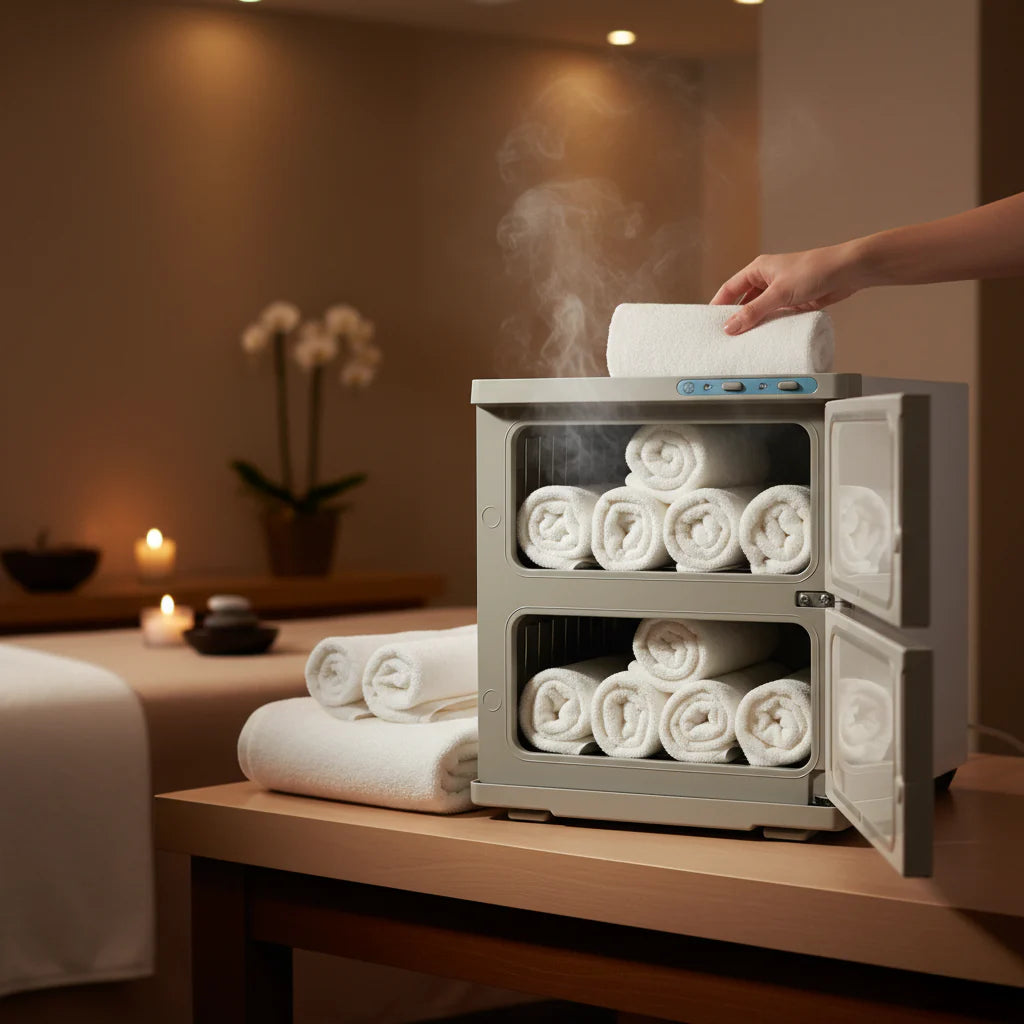 Compact AYC Dermalogic Double Towel Warmer designed for salon and spa efficiency