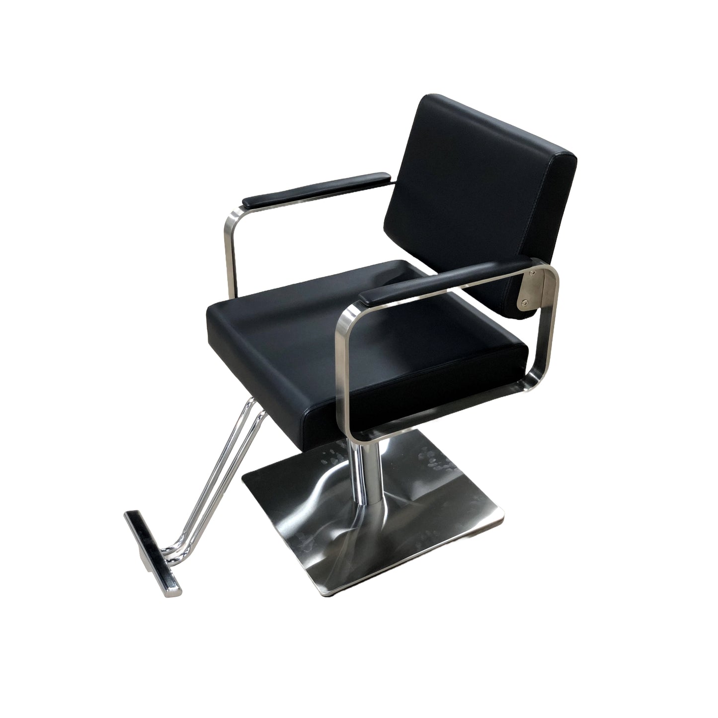 PRIMUS Professional Styling Chair with Square Base - Sleek Black with Silver Armrests, Hydraulic Lift, and 360-Degree Rotation for Modern Salons - YC-H-1189BKS