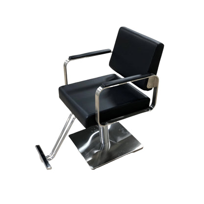 PRIMUS Professional Styling Chair with Square Base - Sleek Black with Silver Armrests, Hydraulic Lift, and 360-Degree Rotation for Modern Salons - YC-H-1189BKS