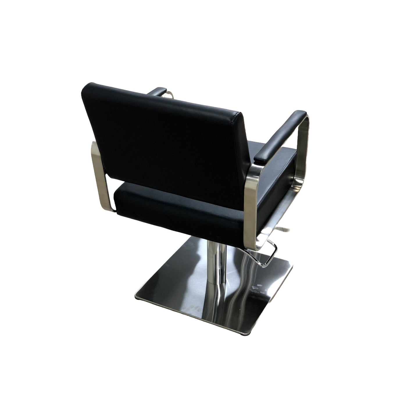 PRIMUS Professional Styling Chair with Square Base - Sleek Black with Silver Armrests, Hydraulic Lift, and 360-Degree Rotation for Modern Salons - YC-H-1189BKS