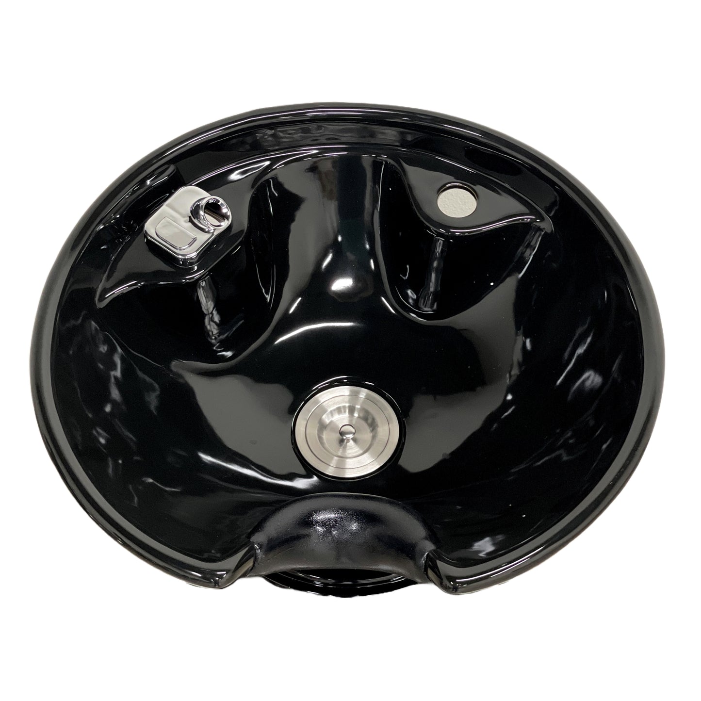 Modern salon shampoo unit with adjustable pedestal and porcelain bowl