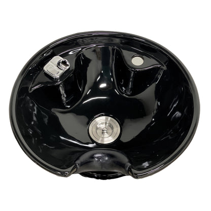 Modern salon shampoo unit with adjustable pedestal and porcelain bowl