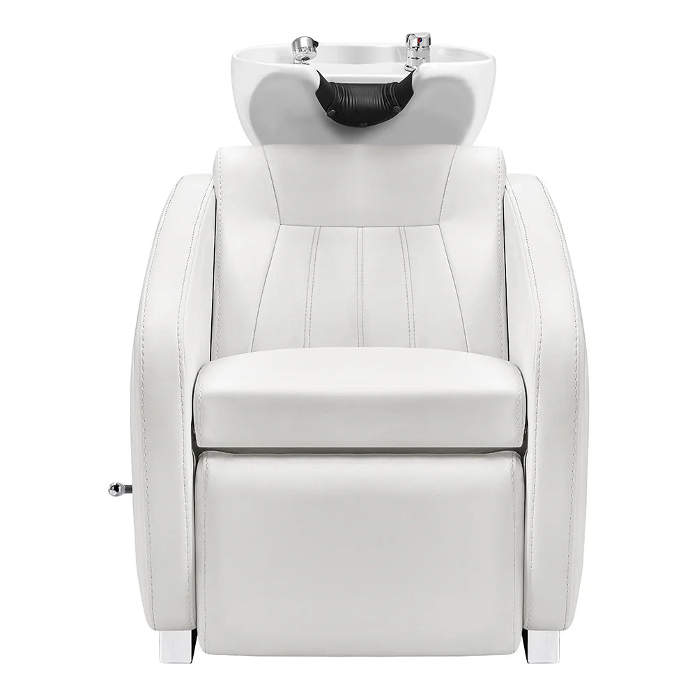 White massage chair with headrest on a white background