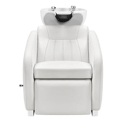 White massage chair with headrest on a white background