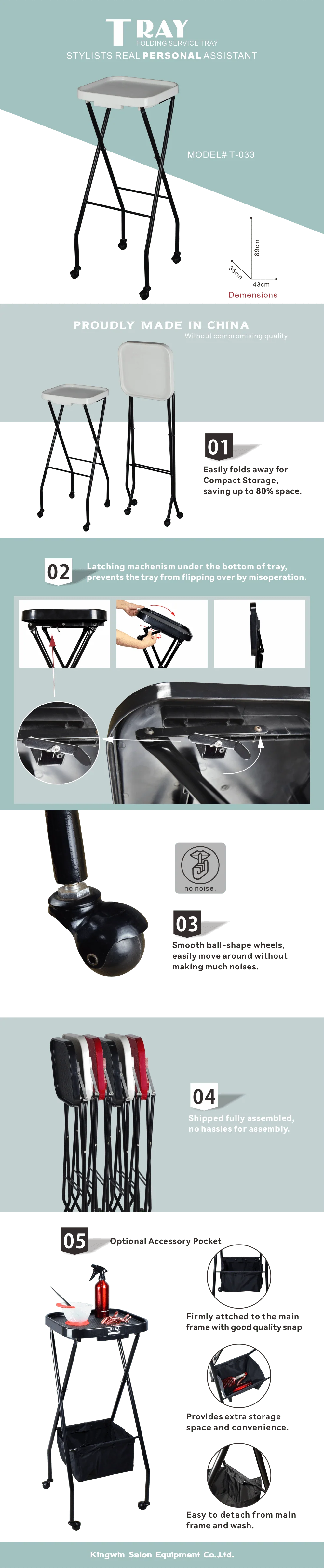 Adjustable AYC Caleb Service Tray for hairstyling and spa treatments