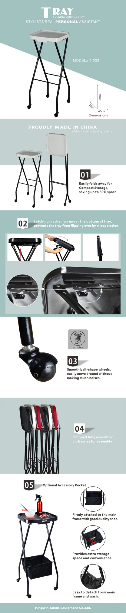 Adjustable AYC Caleb Service Tray for hairstyling and spa treatments