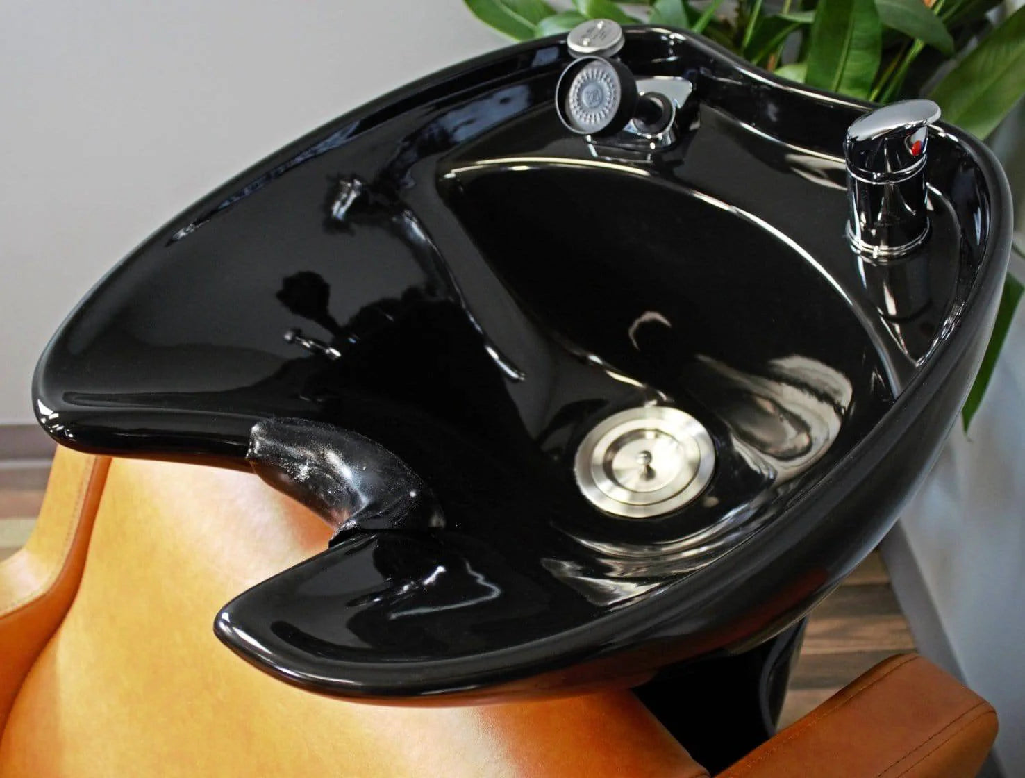 AYC Stanley Shampoo Unit with modern salon chair and ceramic sink for professional hair washing