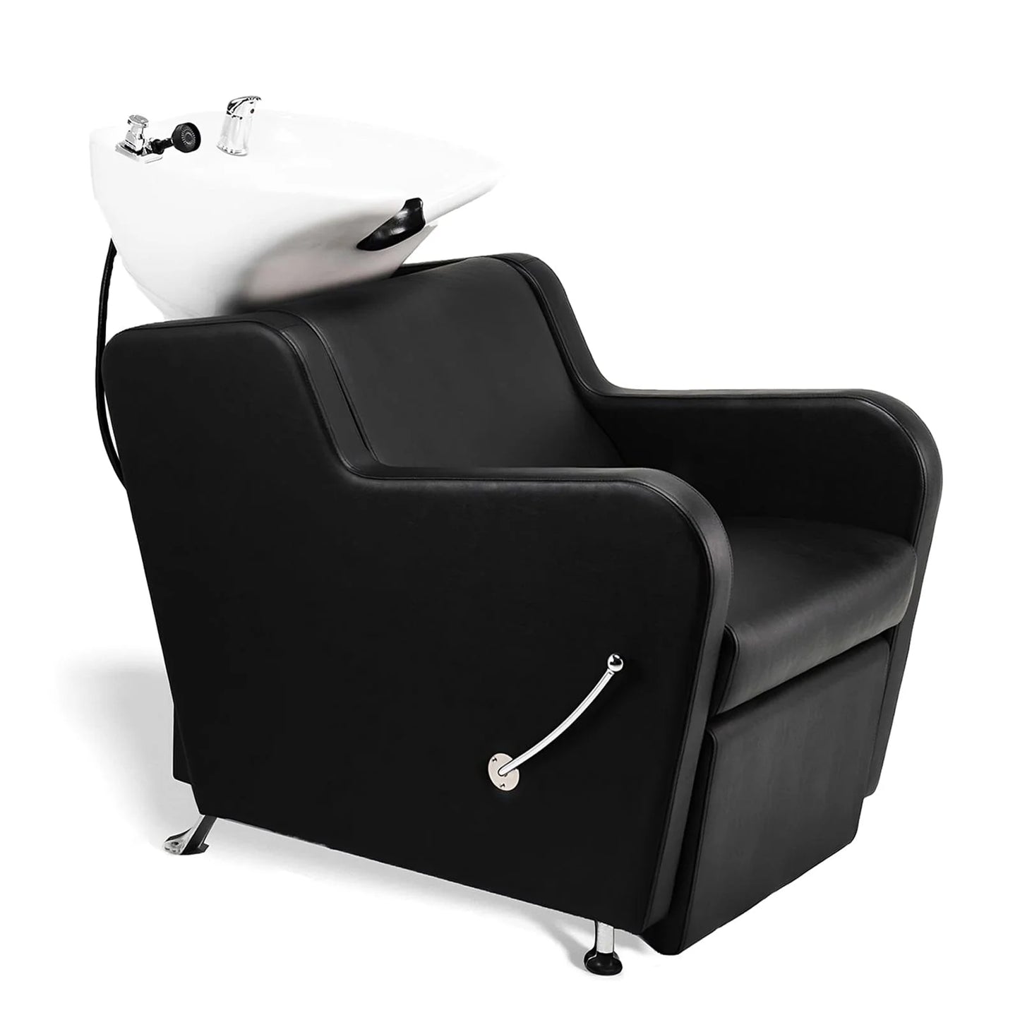 AYC Stanley Shampoo Unit featuring padded chair and ceramic sink for luxury salon experience