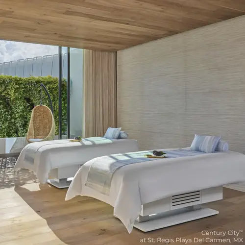 Century City professional spa treatment table featuring digital warming drawer and ergonomic design