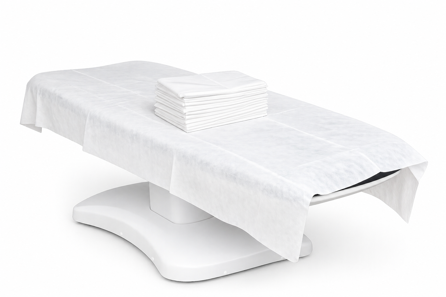 disposable flat bed sheet on spa treatment chair clean professional setup
