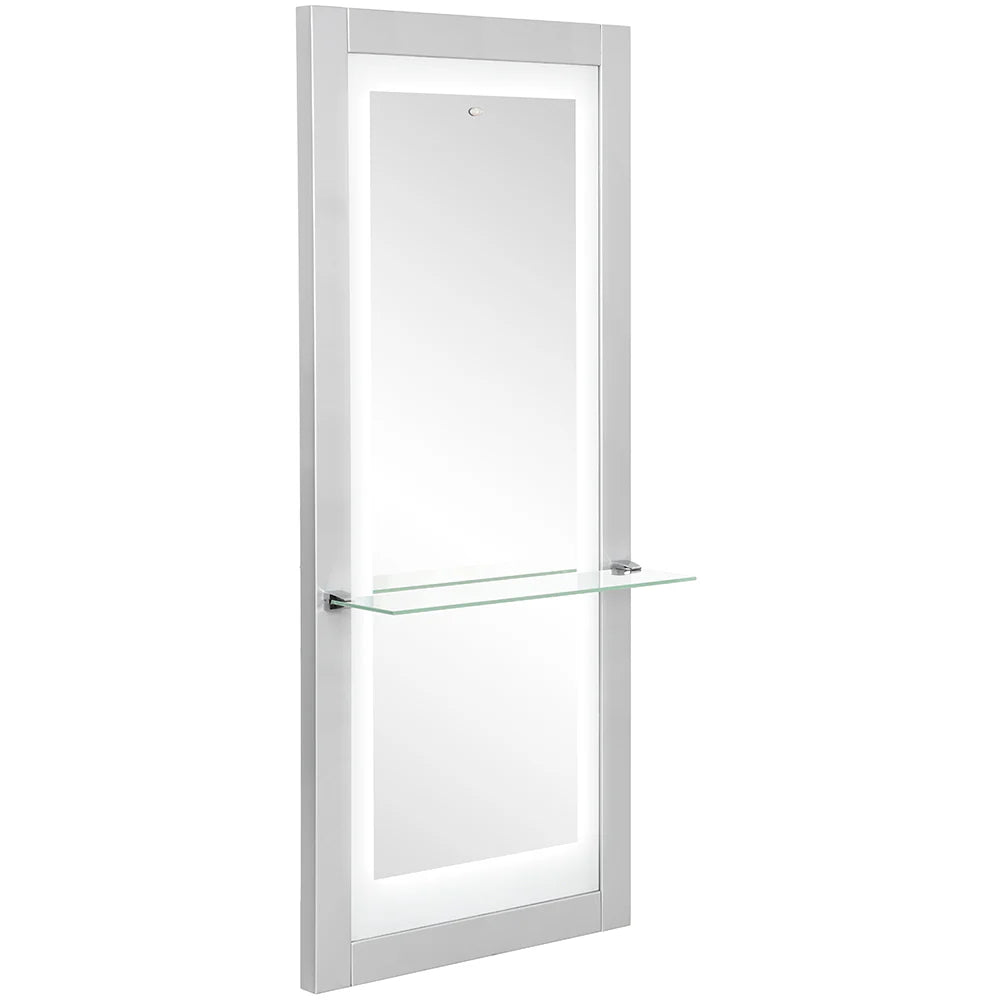Glass door with a shelf on a white background