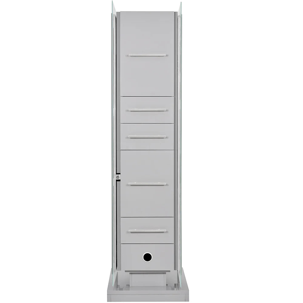 Modern DIIR styling station with built-in LED lighting and a sleek, polished appearance.
