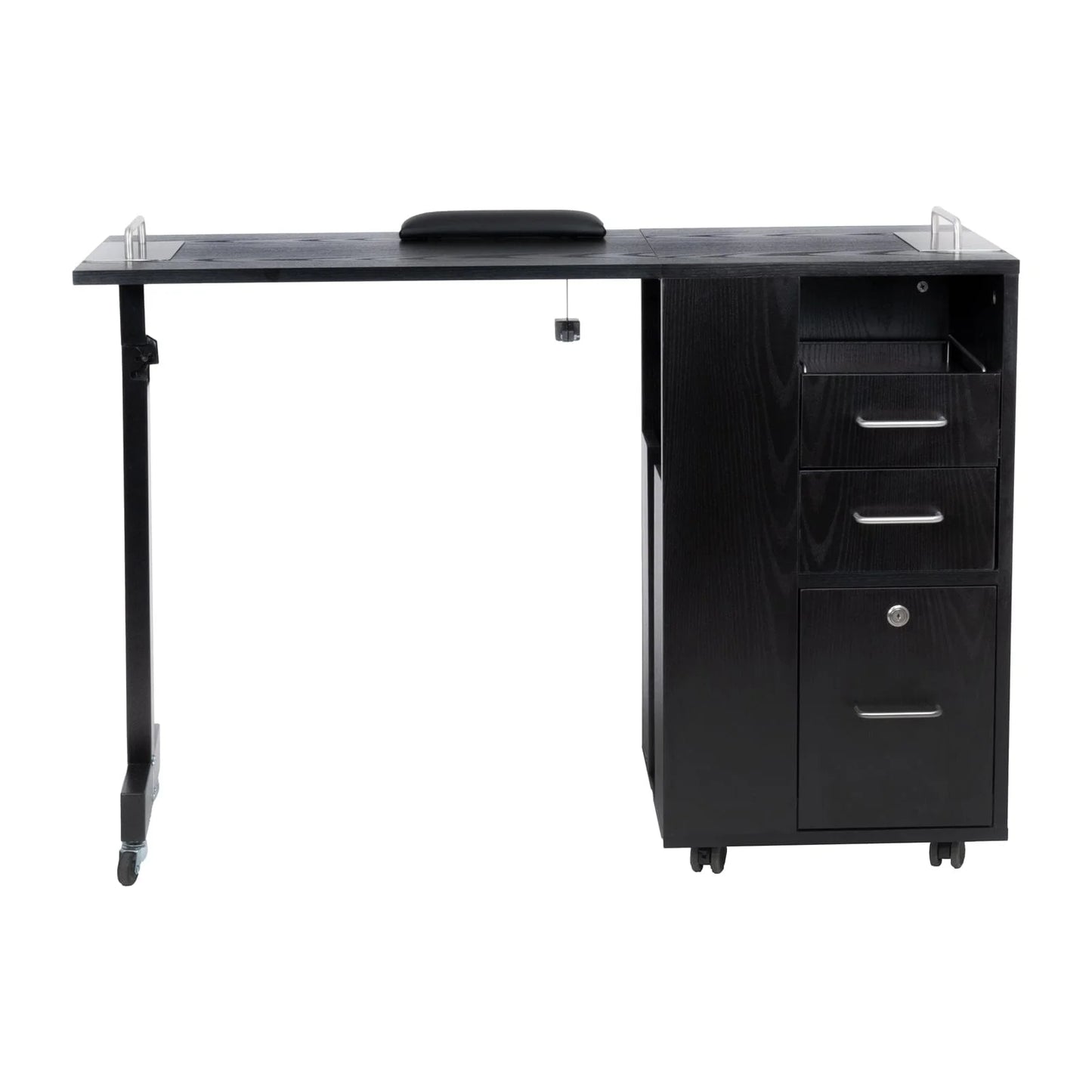 Compact foldable manicure table by AYC Taylor, ideal for mobile nail technicians