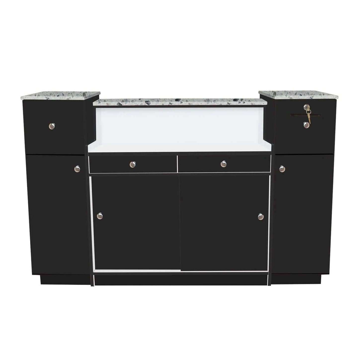 Elegant AYC Sonoma salon reception desk with built‑in glass display cabinet