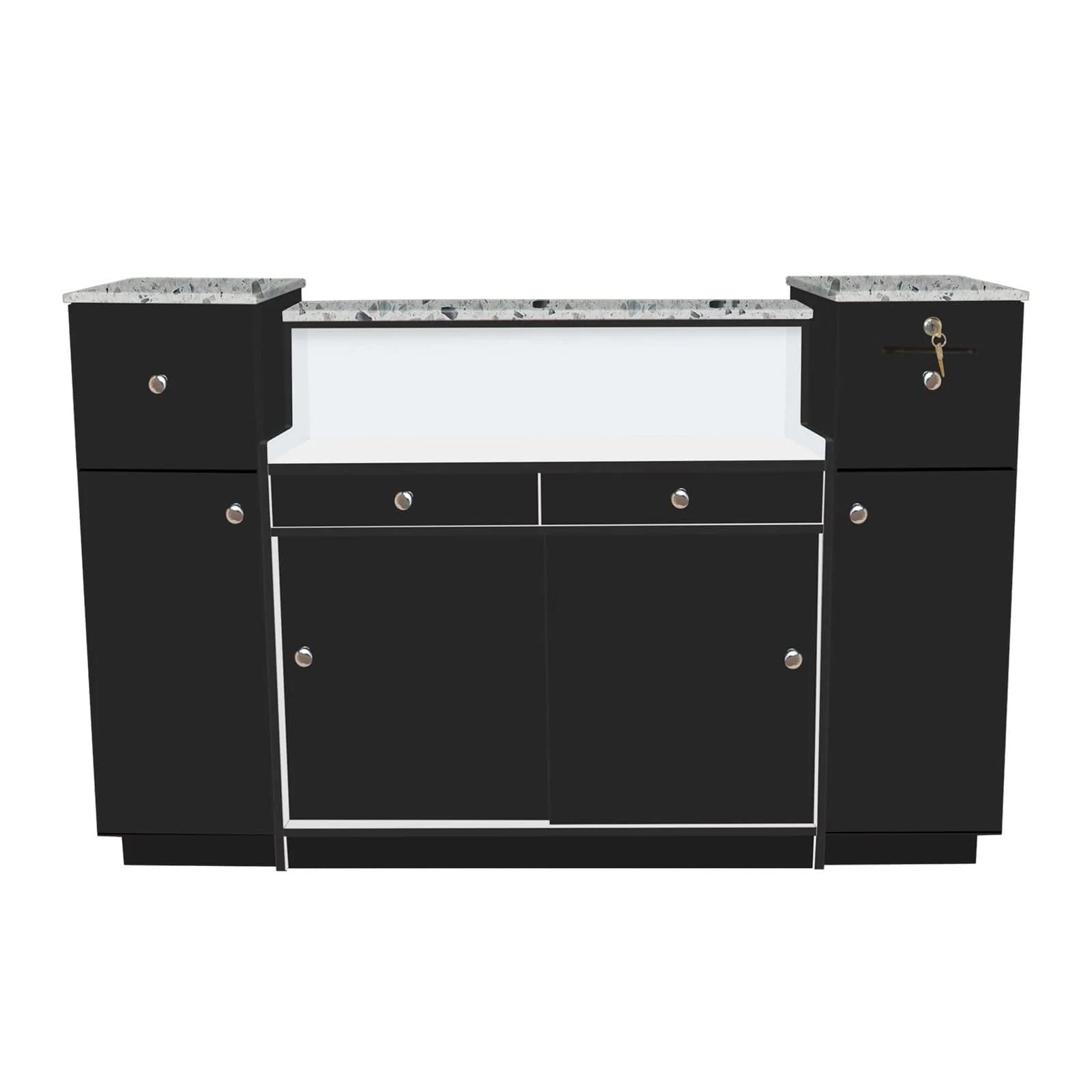 Elegant AYC Sonoma salon reception desk with built‑in glass display cabinet