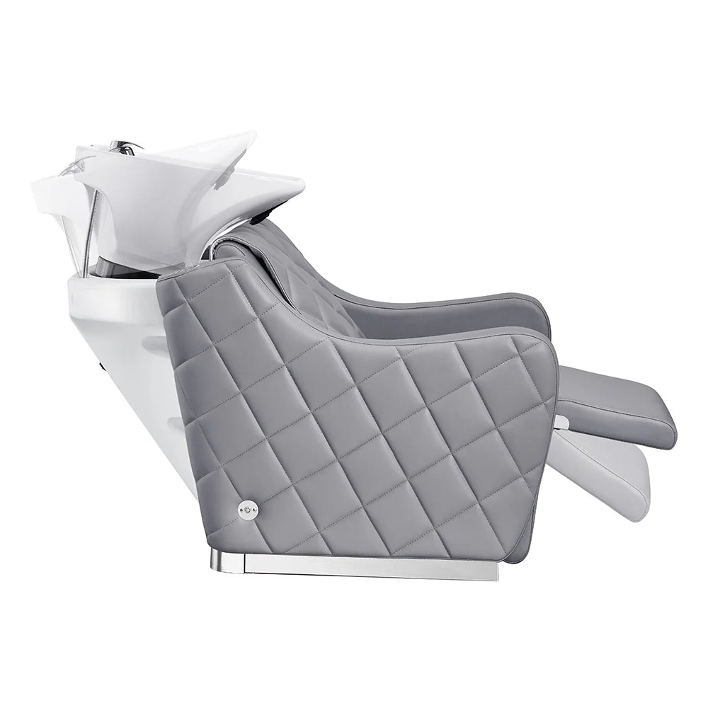 Modern DIIR Mina shampoo unit with electrical leg rest for premium salon services.